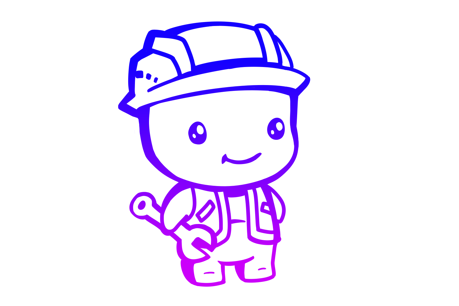 Web Dev Course Image, a cute humanoid in construction gear and holding a wrench